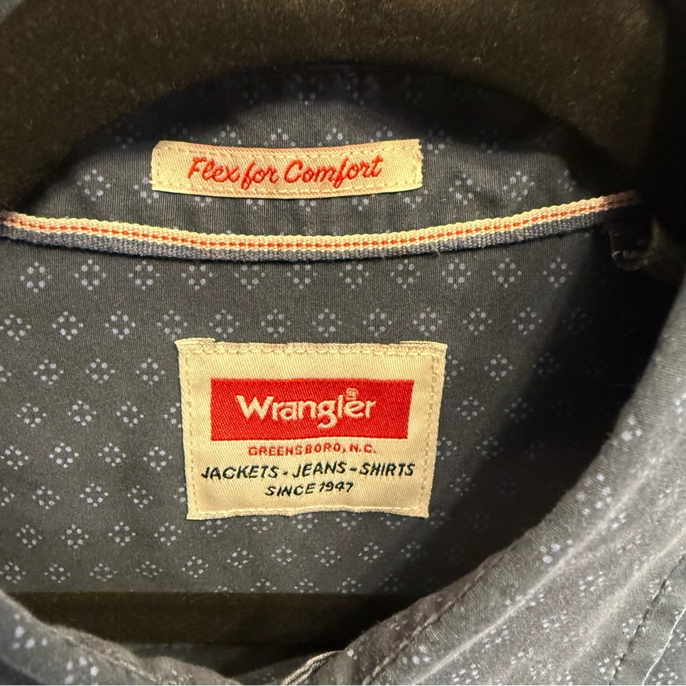 Wrangler Flex for Comfort Cotton M Long Sleeve Button Front Shirt Microprint - Picture 4 of 13